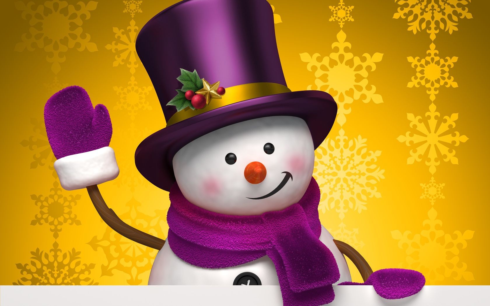 boneco de neve de Natal em um chapéu e lenço acenando. página para