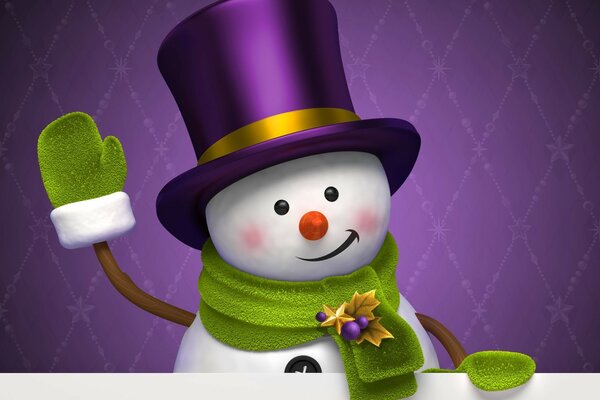 A waving snowman in a wizard s hat