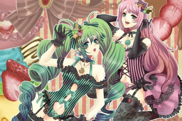 Ilustração de Anime Meninas na festa