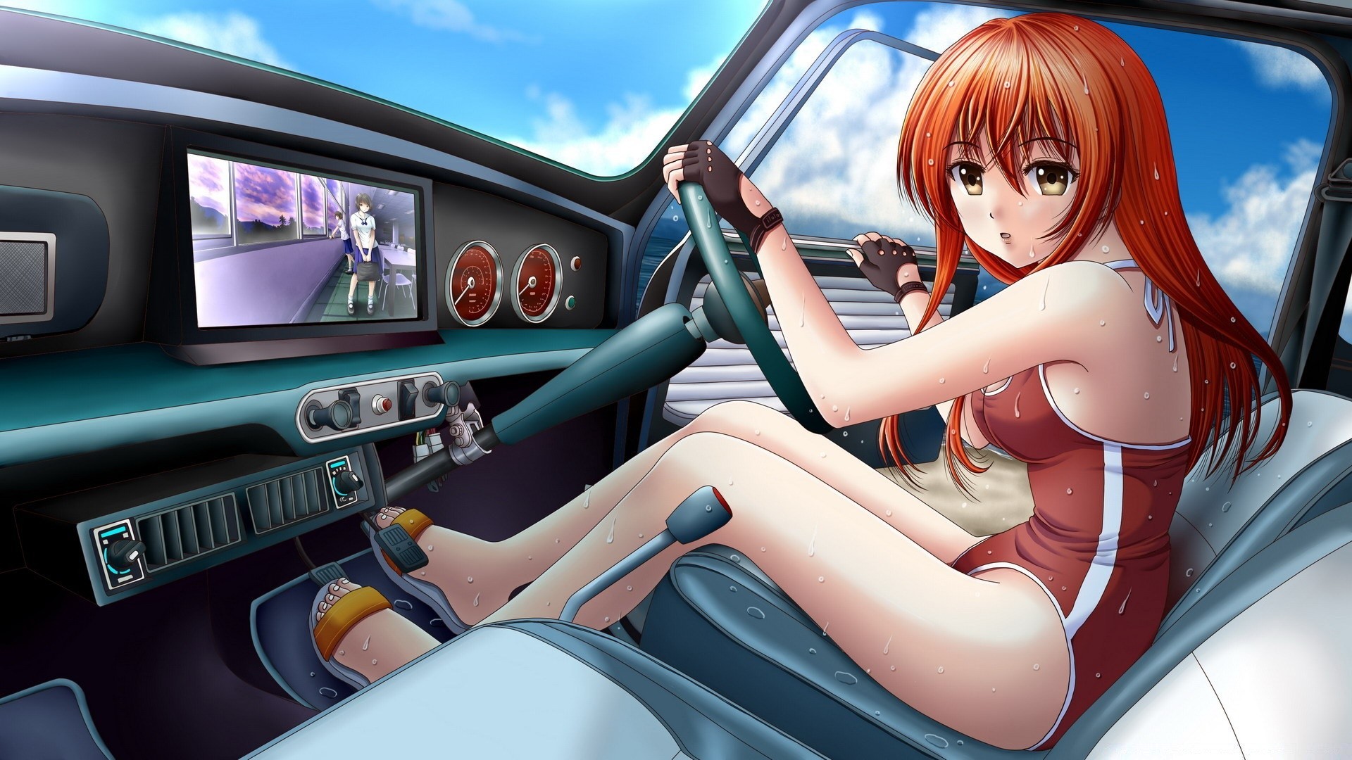 anime voiture système de transport voiture femme voyage pilote à l extérieur été fille guide plaisir loisirs