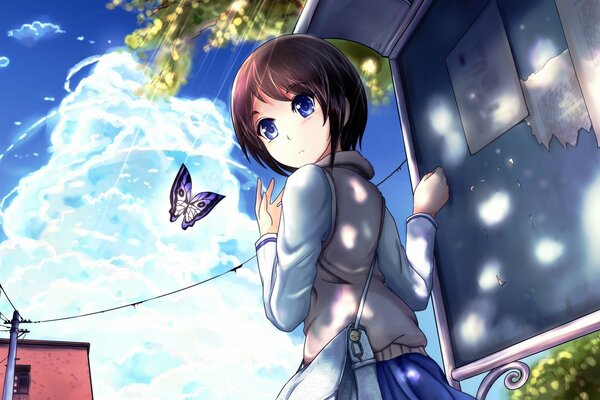 Ilustração de Anime menina com borboleta