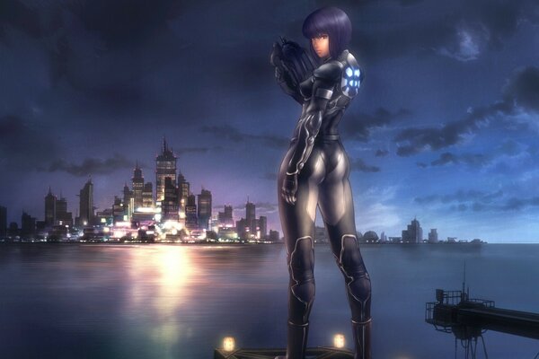 Anime girl on the background of a night city