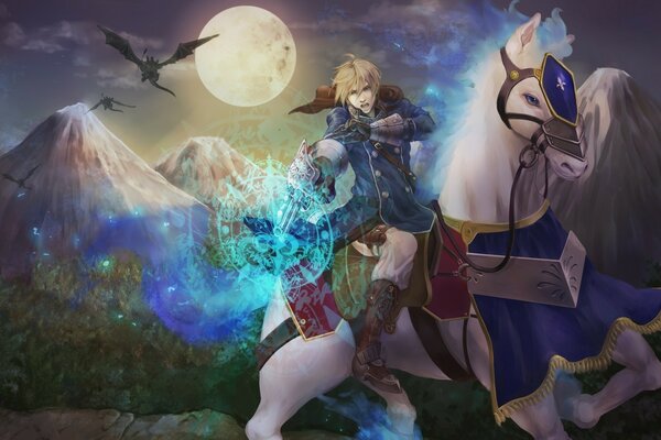 Anime man on a horse