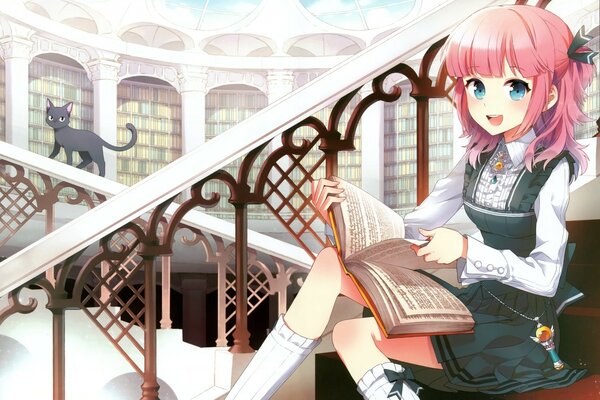 Ilustración de anime Girl con libro