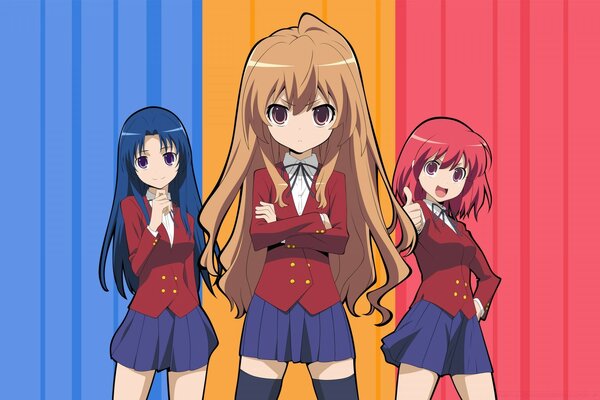 Trio di anime ragazze in uniforme