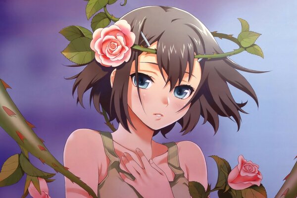 Beautiful anime girl in a spiked rose