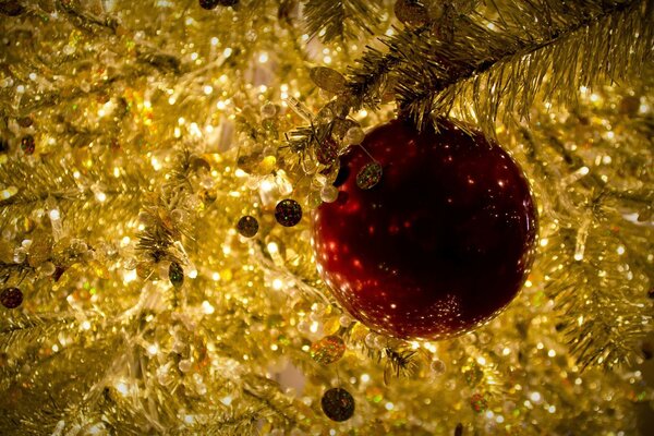 Christmas ball in golden glow