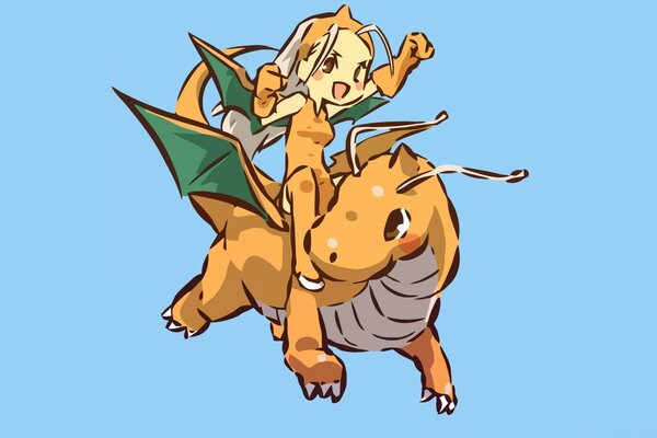 Anime characters riding a winged beast