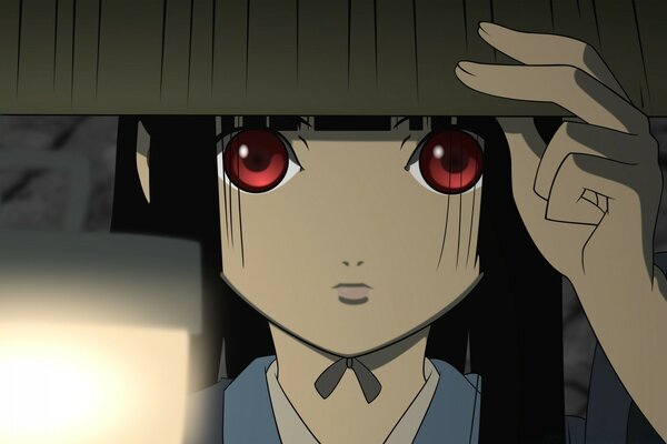 Anime visage de fille avec des yeux rouges