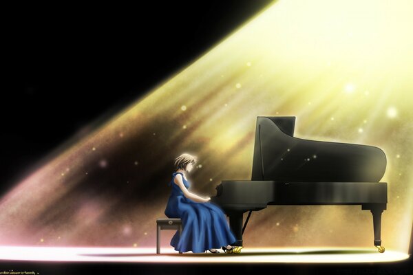 Playing the piano in the moonlight