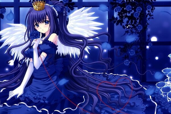 Anime hermosa chica en azul