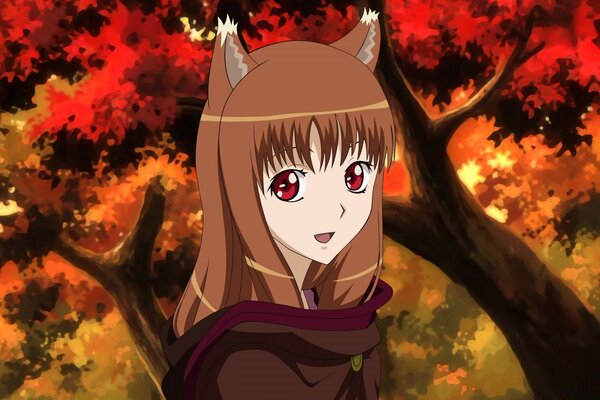 Anime girl in the autumn forest