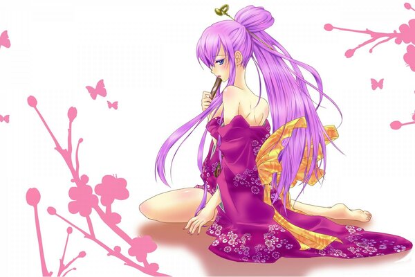 Anime menina no vestido roxo