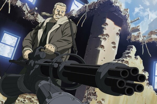 Anime. A man with a firearm