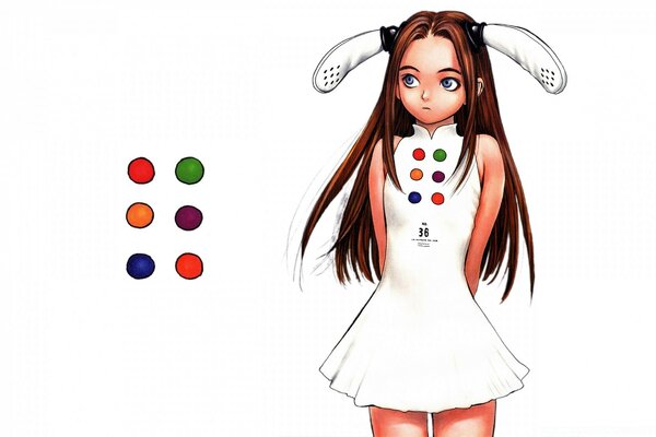 Anime. A girl in a white dress with white long ears