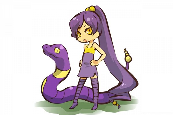 Anime sketch of a girl with a snake