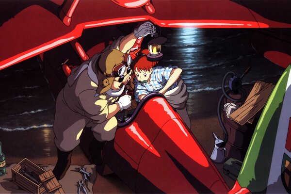 A frame from the anime with a car