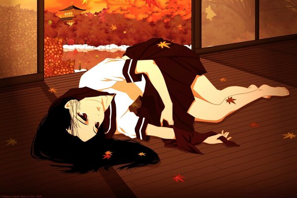 Anime girl lying on the floor