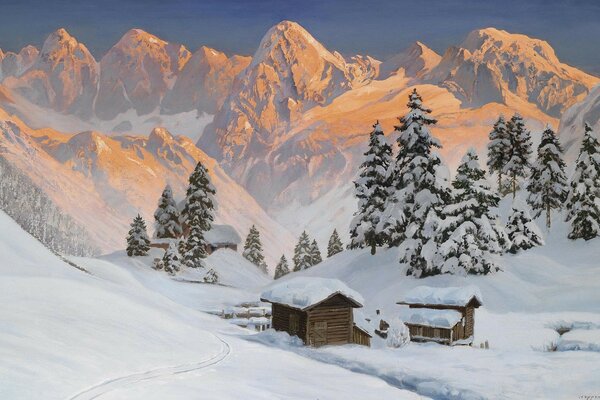 Houses in the mountains in winter