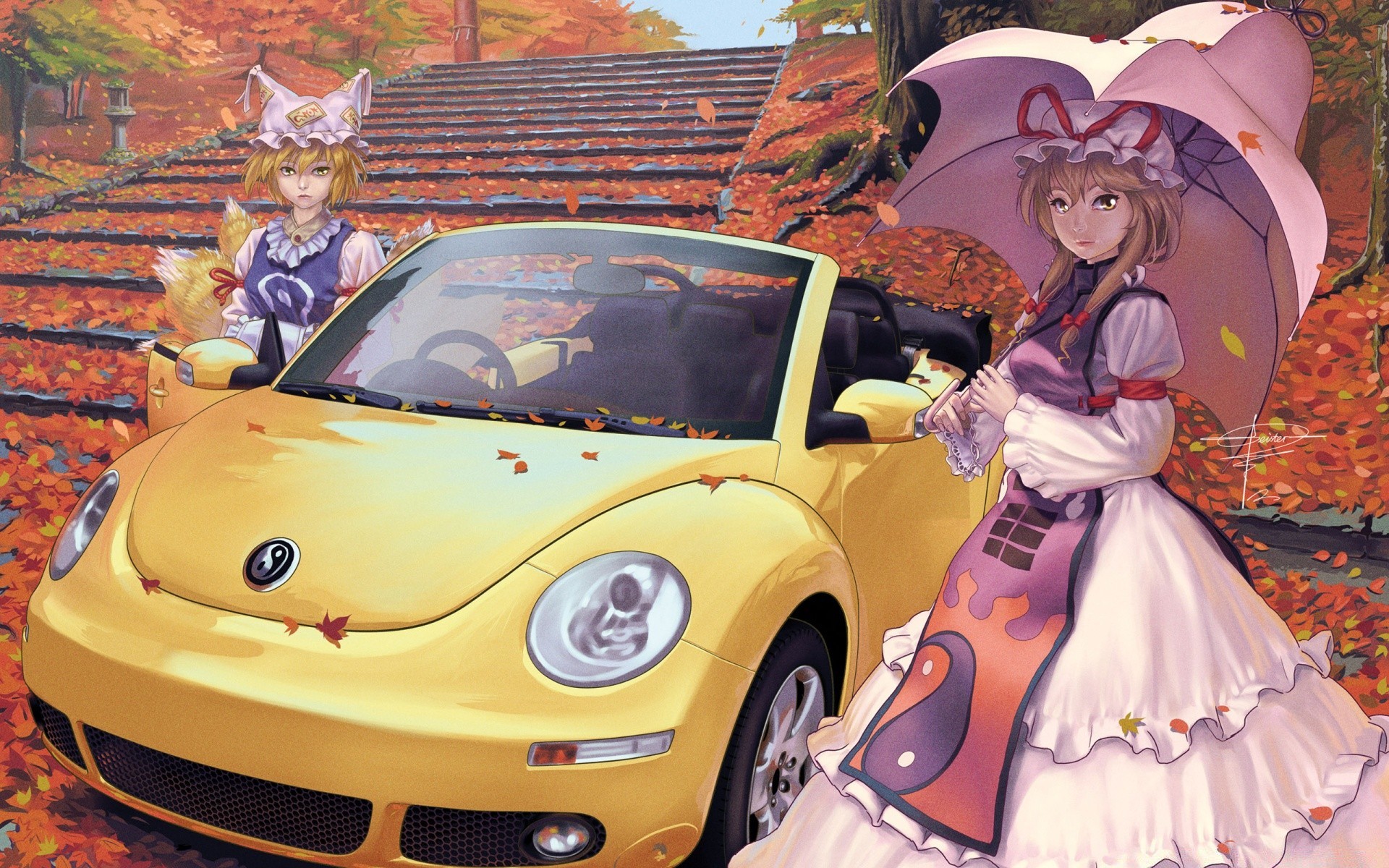 anime mujer solo coche desgaste coche película al aire libre diversión retro adulto