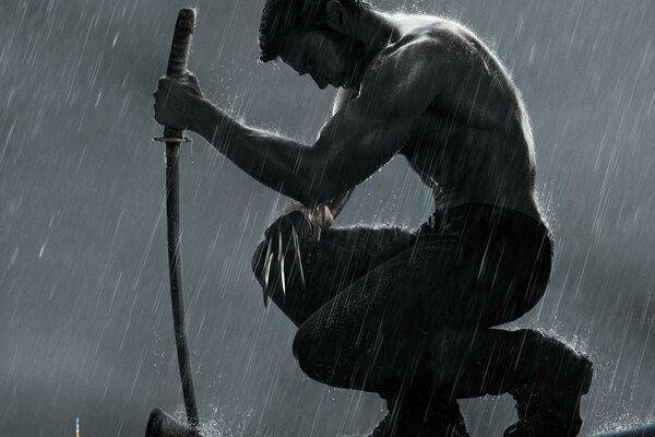 Película de cómic Wolverine bajo la lluvia