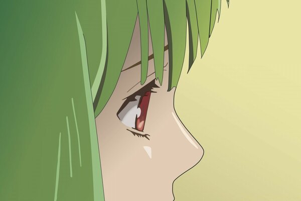 Anime girl with green hair crying and sad