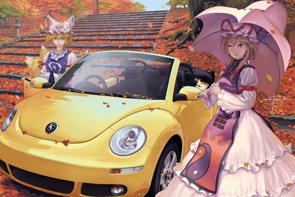 Menina com um carro de anime