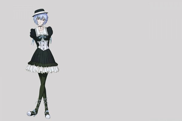 Anime girl in uniform on a gray background