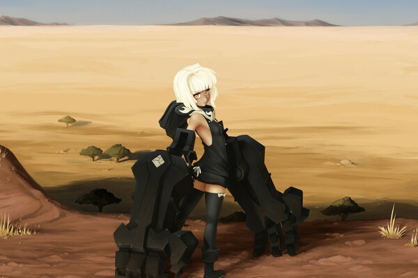 Anime girl walking in the desert