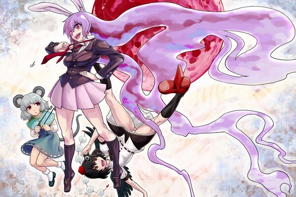 Anime mágico que ilustra a tres chicas en faldas cortas