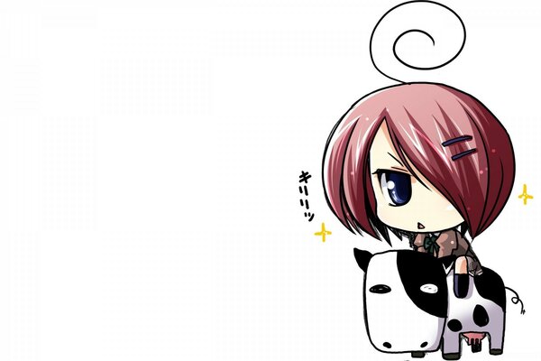 Anime chan on a white cow