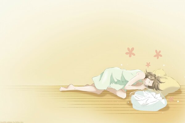 Anime girl sleeping peacefully on the floor