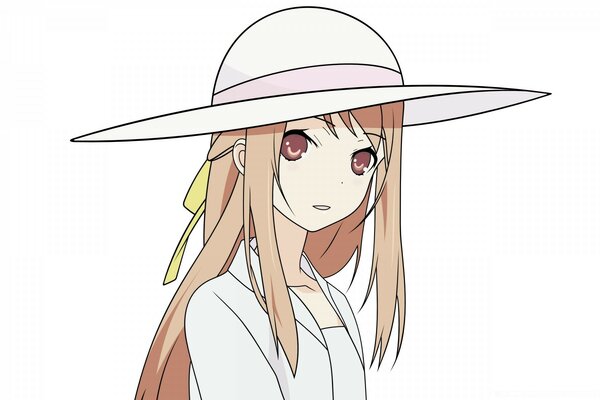 A gentle girl in a wide-brimmed hat