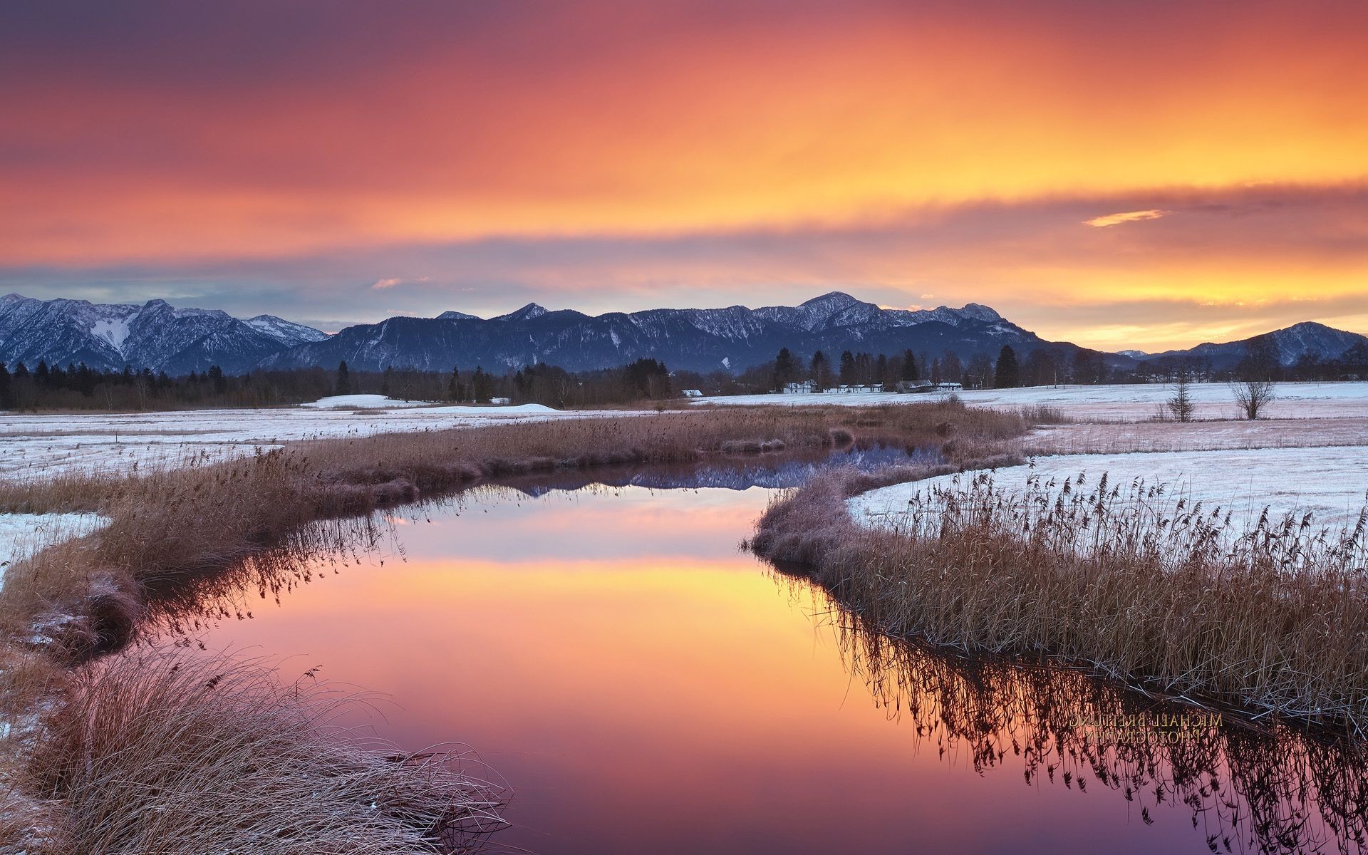 famous places water dawn lake sunset reflection nature landscape snow outdoors sky evening winter travel composure