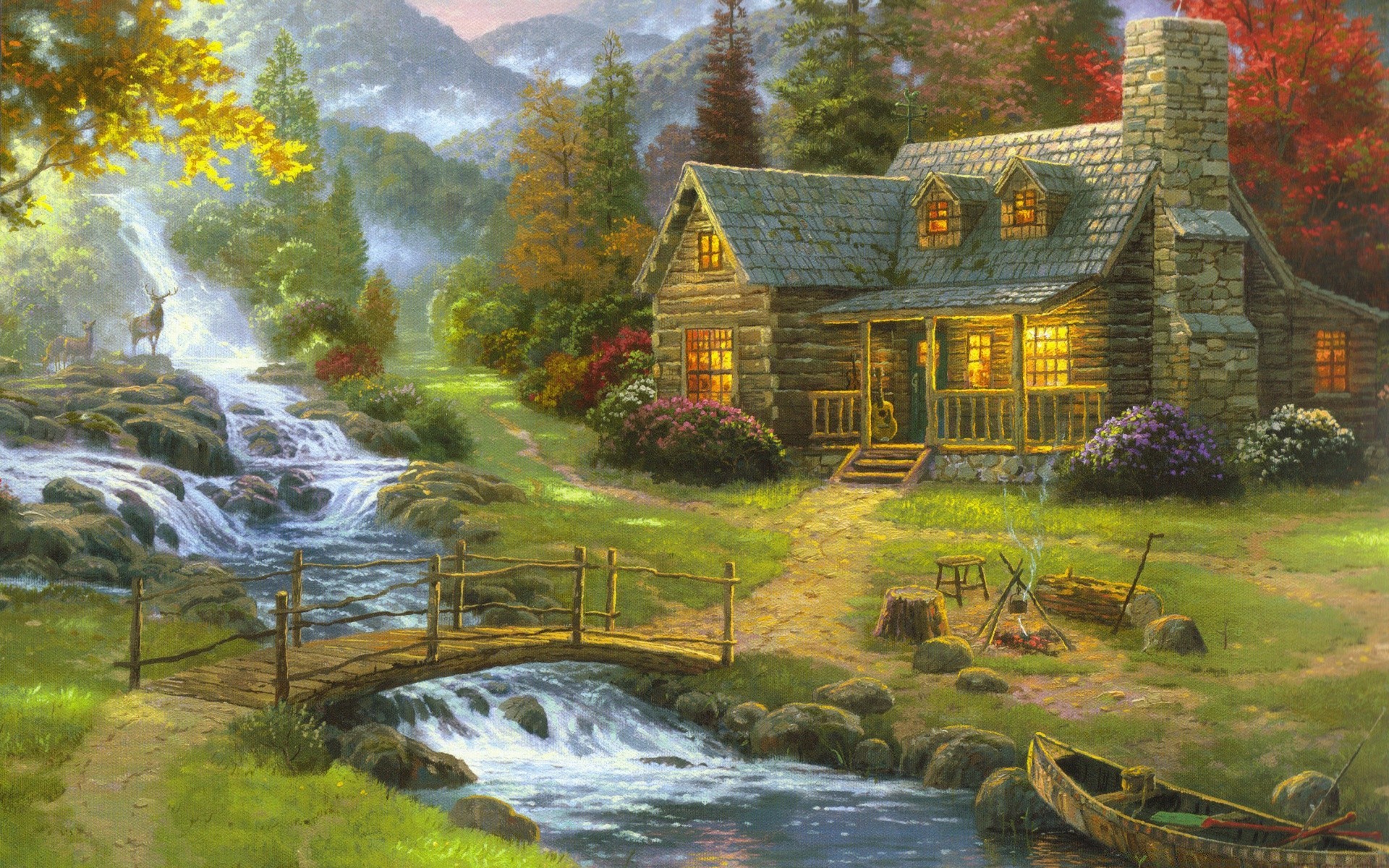 drawings water fall nature river wood tree outdoors travel landscape summer house scenic leaf stream lake