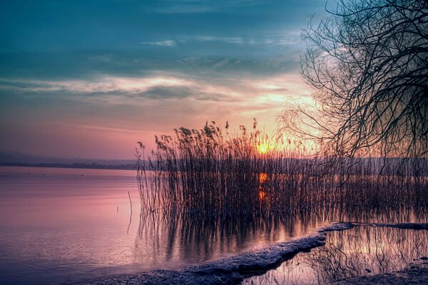 Paysage. Coucher de soleil et aube sur l eau