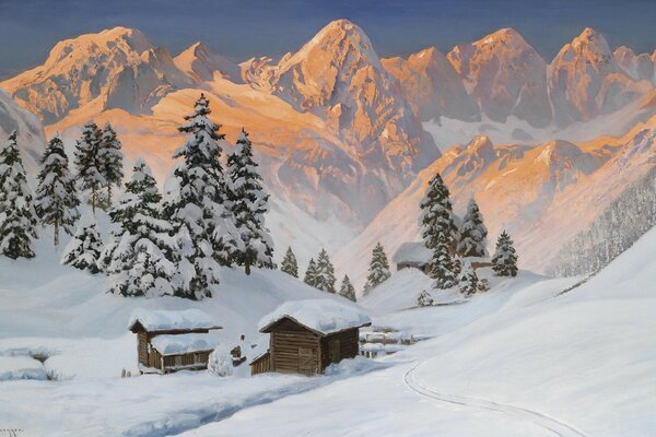 A picturesque house in the winter mountains