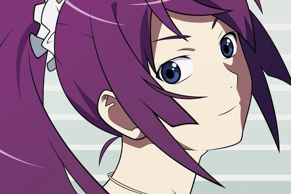 Anime ilustração de uma menina com cabelo roxo