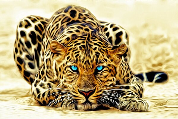 Leopardo futurista con ojos azules brillantes