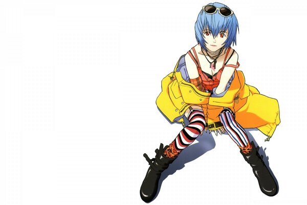 Anime illustrations of a girl in striped tights