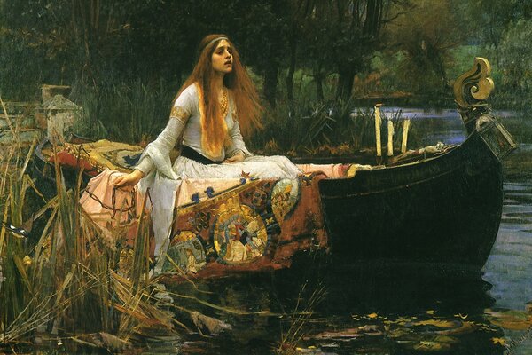 A woman with long hair in a wooden boat