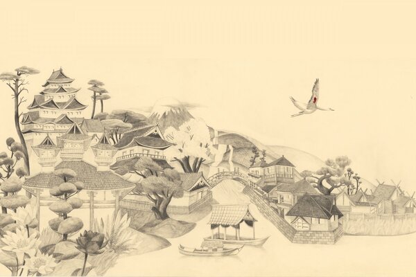 Illustration of nature and architecture of Asia