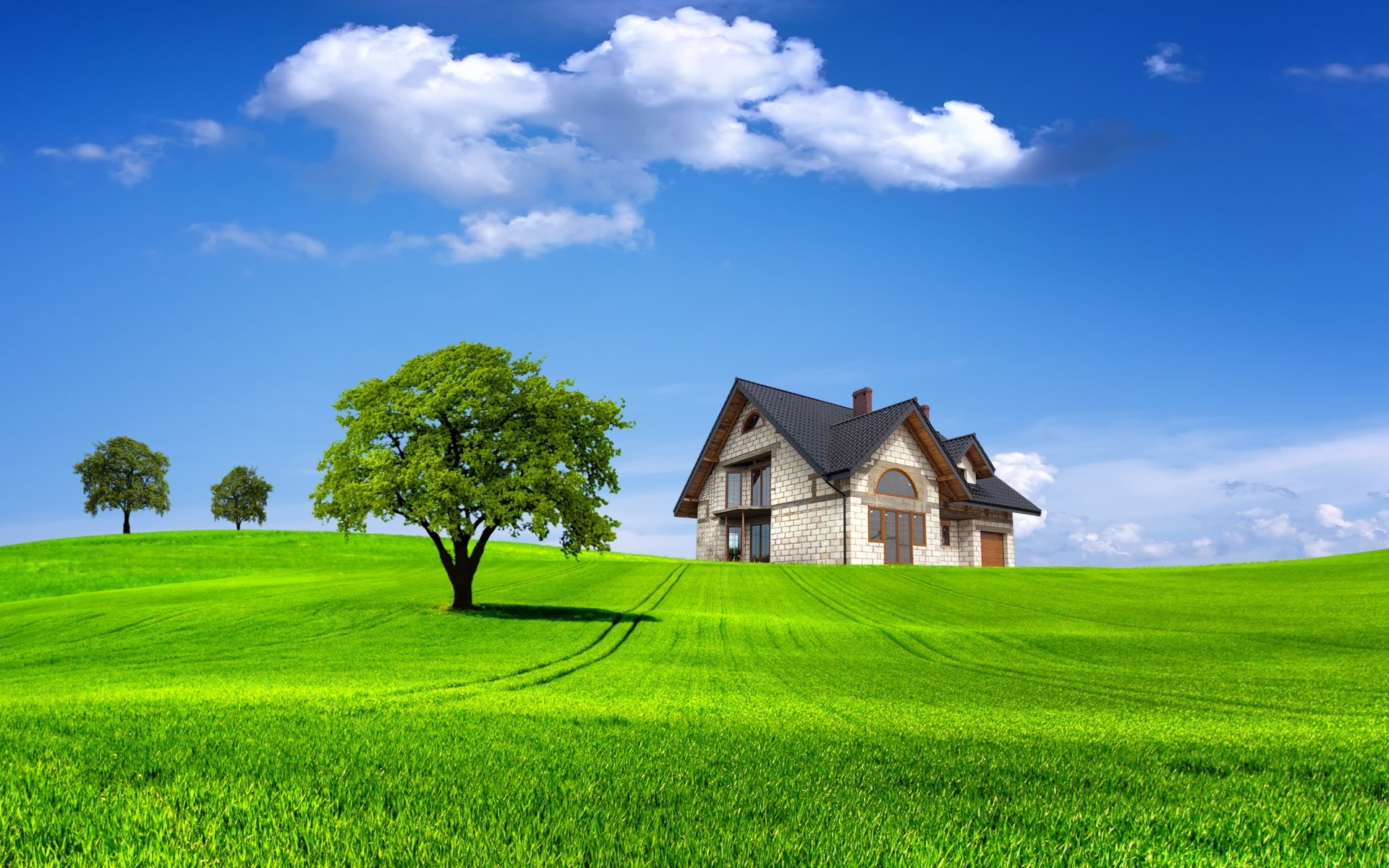 kreativ gras des ländlichen rasen landschaft bauernhof feld haus sommer natur land landschaft heuhaufen himmel weide