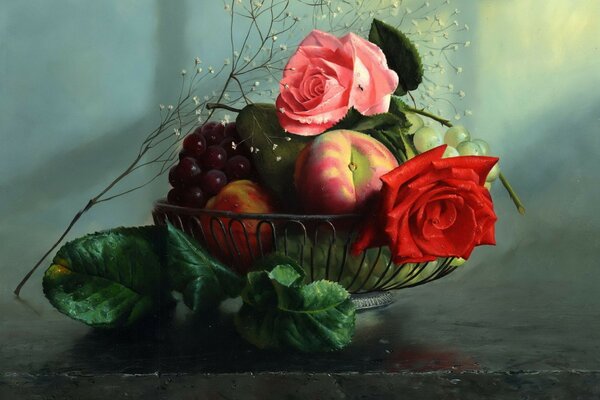 Nature morte avec des fruits et des fleurs