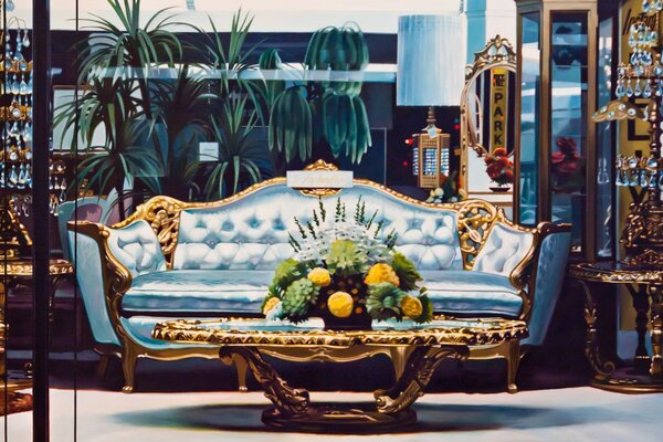 Vintage furniture and yellow flower