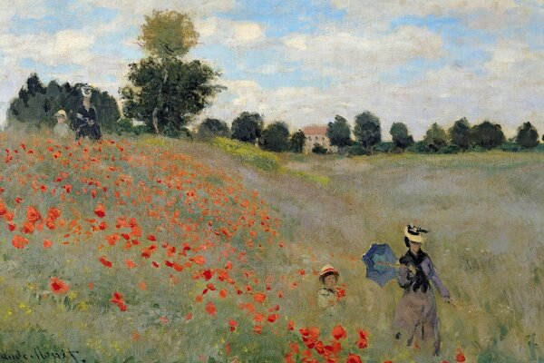 Filles sur un champ de coquelicots dans les temps anciens