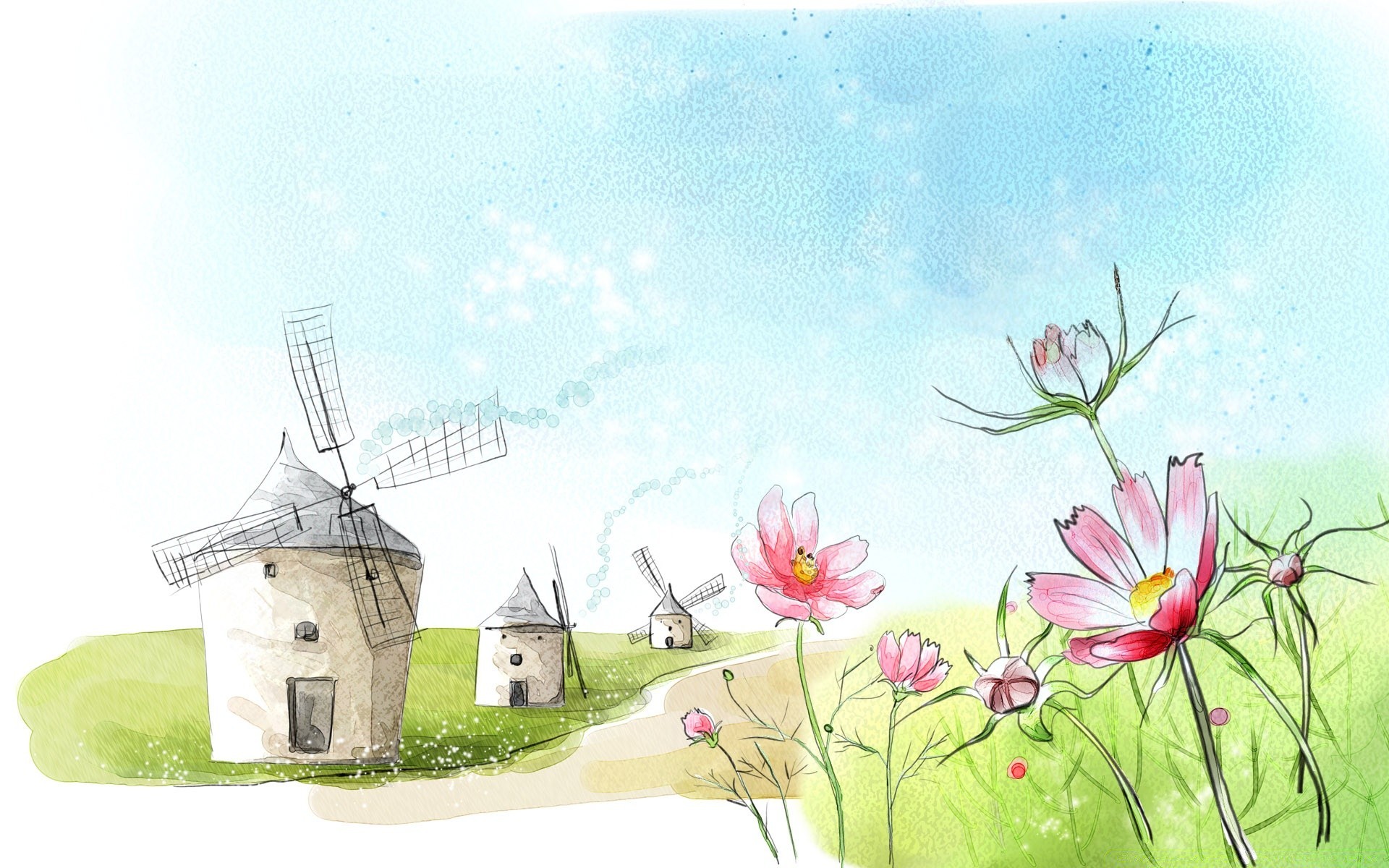 drawings flower summer nature windmill flora grass desktop sky beautiful wind field