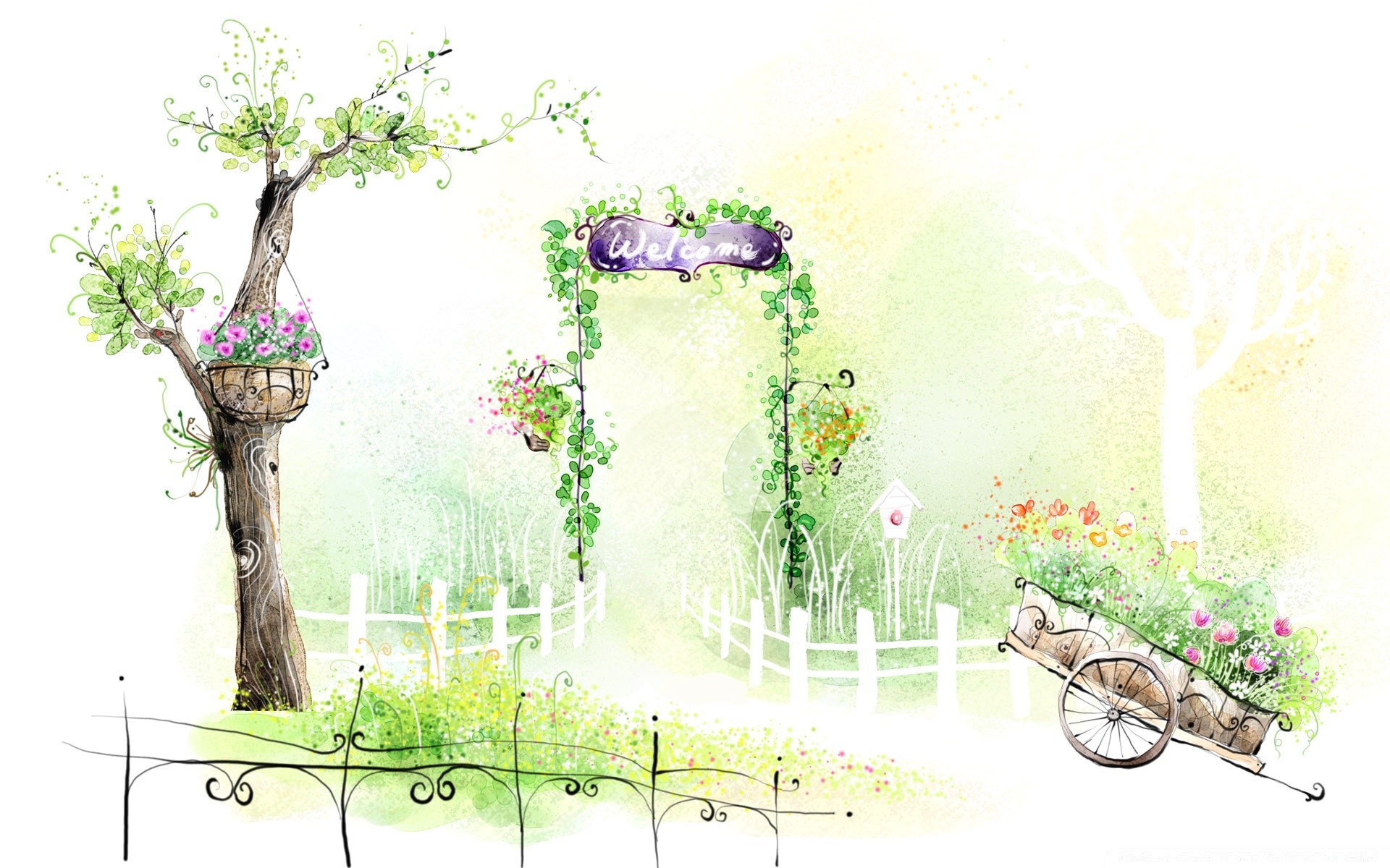 disegni albero flora natura fiore foglia illustrazione giardino estate erba casa crescita desktop legno paesaggio arte design famiglia bella decorazione