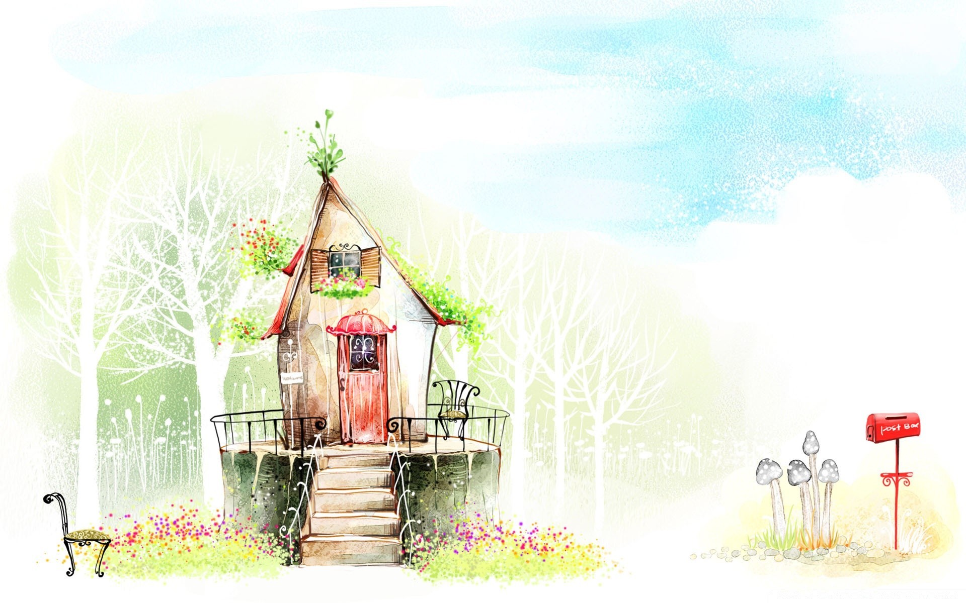 drawings nature house outdoors summer tree wood grass rural landscape countryside architecture