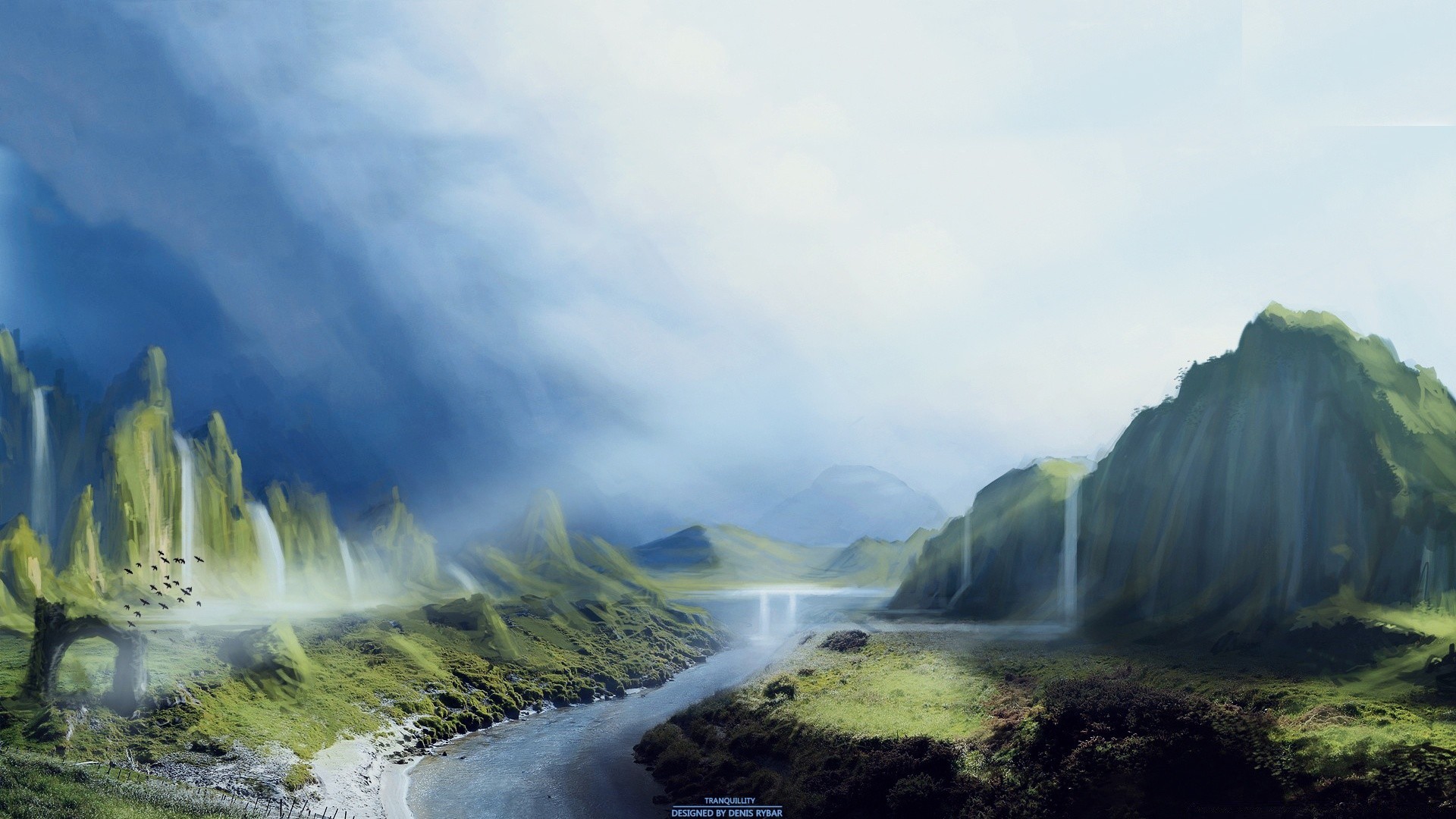 fantasy water waterfall travel nature landscape river outdoors rainbow rock wood mountain sky mist